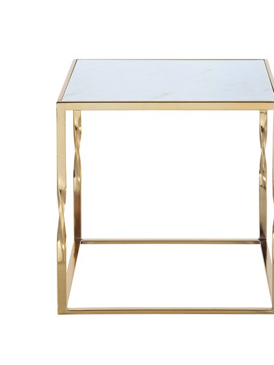 Chic Home Design Rialto Side Table Nightstand Gold Finished Solid Metal Cube Frame Marble Look Top, Modern Contemporary product