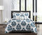 Riley 6 Piece Comforter Set Large Scale Floral Medallion Print Design Bed In A Bag Bedding - Blue