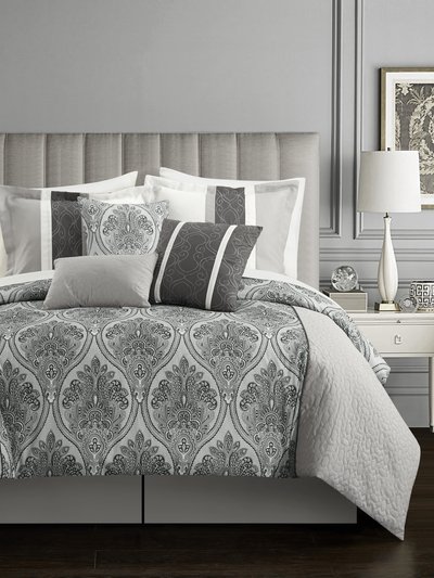 Chic Home Design Roxette 11 Piece Comforter Set Reversible Two-Tone Damask Pattern Geometric Quilting Bed In A Bag product