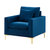Roxie Club Chair Velvet Upholstered Loose Back Design Gold Tone Metal Y-Legs with Decorative Pillow, Modern Contemporary
