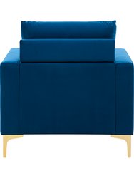 Roxie Club Chair Velvet Upholstered Loose Back Design Gold Tone Metal Y-Legs with Decorative Pillow, Modern Contemporary