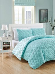 Sabina 7 Piece Reversible Comforter Set Embossed and Embroidered Quilted Bedding With Geometric Diamond Pattern Print Bed In A Bag
