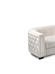 Saratov Sofa Velvet Upholstered Button Tufted Curved Shelter Arm Design Espresso Finished Wood Legs, Modern Transitional