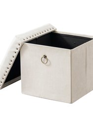 Sassy Storage Ottoman Velvet Upholstered Antique Brass Nailhead Trim And Ring Pull Tufted Removable Top With Discrete Interior Compartment