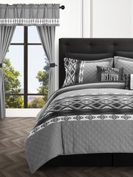 Sevrin 20 Piece Comforter Set Color Block Geometric Ikat Embroidered Bed In A Bag Bedding - Black