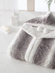 Shaine Snuggle Hoodie Two Tone Animal Pattern Robe Cozy Super Soft Ultra Plush Micromink Coral Fleece Sherpa Lined Wearable Blanket - Grey/White