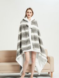 Shaine Snuggle Hoodie Two Tone Animal Pattern Robe Cozy Super Soft Ultra Plush Micromink Coral Fleece Sherpa Lined Wearable Blanket