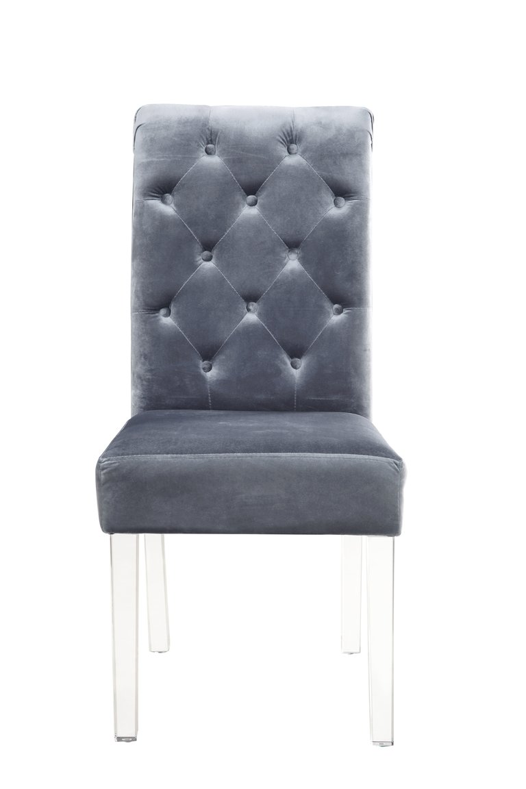 Sharon Dining Side Chair Button Tufted Velvet Upholstered Acrylic Legs - Set Of 2 - Grey