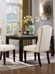 Shira Dining Side Accent Wingback Chair Button Tufted Faux Linen Upholstered Goldtone Nailhead Trim Tapered Espresso Wood Legs - Set Of 2