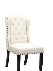 Shira Dining Side Accent Wingback Chair Button Tufted Faux Linen Upholstered Goldtone Nailhead Trim Tapered Espresso Wood Legs - Set Of 2