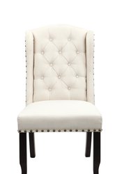 Shira Dining Side Accent Wingback Chair Button Tufted Faux Linen Upholstered Goldtone Nailhead Trim Tapered Espresso Wood Legs - Set Of 2 - Beige