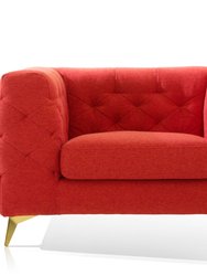 Soho Accent Club Chair Linen Textured Upholstery Plush Tufted Shelter Arm Solid Gold Tone Metal Legs, Modern Transitional - Red