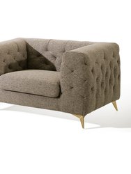 Soho Accent Club Chair Linen Textured Upholstery Plush Tufted Shelter Arm Solid Gold Tone Metal Legs, Modern Transitional