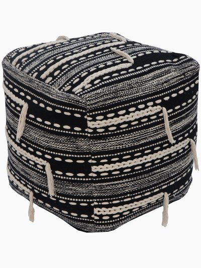 Chic Home Design Spike Ottoman Woven Cotton Upholstered Two-Tone Striped Pattern With Tassels Square Pouf, Modern Transitional product
