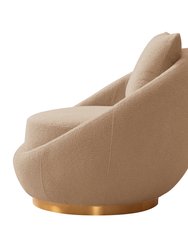 St Barts Swivel Accent Chair Cozy Plush Faux Shearling Upholstered Loose Seat Back Cushion Gold Tone Metal Base, Modern Contemporary