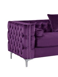 Susan Right Hand Facing Sectional Sofa L Shape Velvet Button Tufted With Silver Nail Head Trim Silvertone Metal Y-Leg 