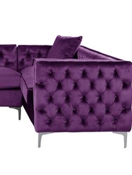 Susan Right Hand Facing Sectional Sofa L Shape Velvet Button Tufted With Silver Nail Head Trim Silvertone Metal Y-Leg 