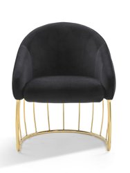 Teatro Accent Club Chair Shell Design Velvet Upholstered Half-Moon Gold Plated Rods Solid Metal Base - Black