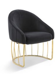 Teatro Accent Club Chair Shell Design Velvet Upholstered Half-Moon Gold Plated Rods Solid Metal Base