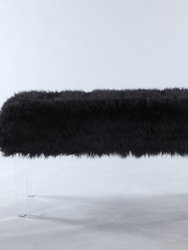 Trento Modern Contemporary Faux Fur Acrylic Leg Bench - Black