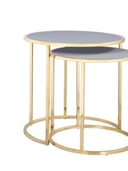 Tuscany Nightstand Side Table 2 Piece Set Gold Finished Gibbous Moon Frame PU Leather Top, Modern Contemporary