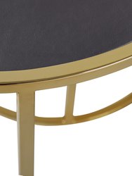 Tuscany Nightstand Side Table 2 Piece Set Gold Finished Gibbous Moon Frame PU Leather Top, Modern Contemporary