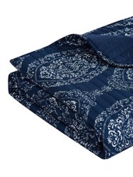Verona 9 Piece Quilt Set Striped Stitched Medallion Print Bed In A Bag