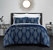 Verona 9 Piece Quilt Set Striped Stitched Medallion Print Bed In A Bag - Navy Blue