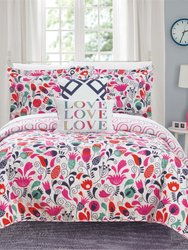 Vetheuil 4 Piece Reversible Quilt Set Colorful Floral Print Design Coverlet Bedding - Pink