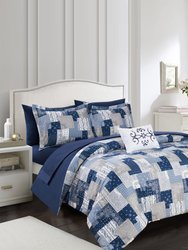 Viy 6 Piece Reversible Comforter Set Patchwork Bohemian Paisley Print - Blue