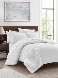 Wesley 3 Piece Duvet Cover Set Contemporary Solid White With Dot Striped Pattern Print Design Bedding