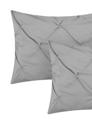 Whitley 3 Piece Duvet Cover Set Ruffled Pinch Pleat Design Embellished Zipper Closure Bedding