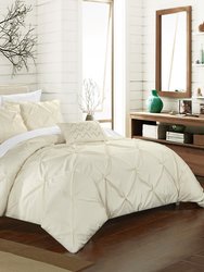 Whitley 4 Piece Duvet Cover Set Ruffled Pinch Pleat Design Embellished Zipper Closure Bedding