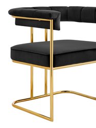 Winfield Dining Side Chair Velvet Upholstery Shelter Arms Gold Plated Solid Metal U Shaped Base - 1 Piece