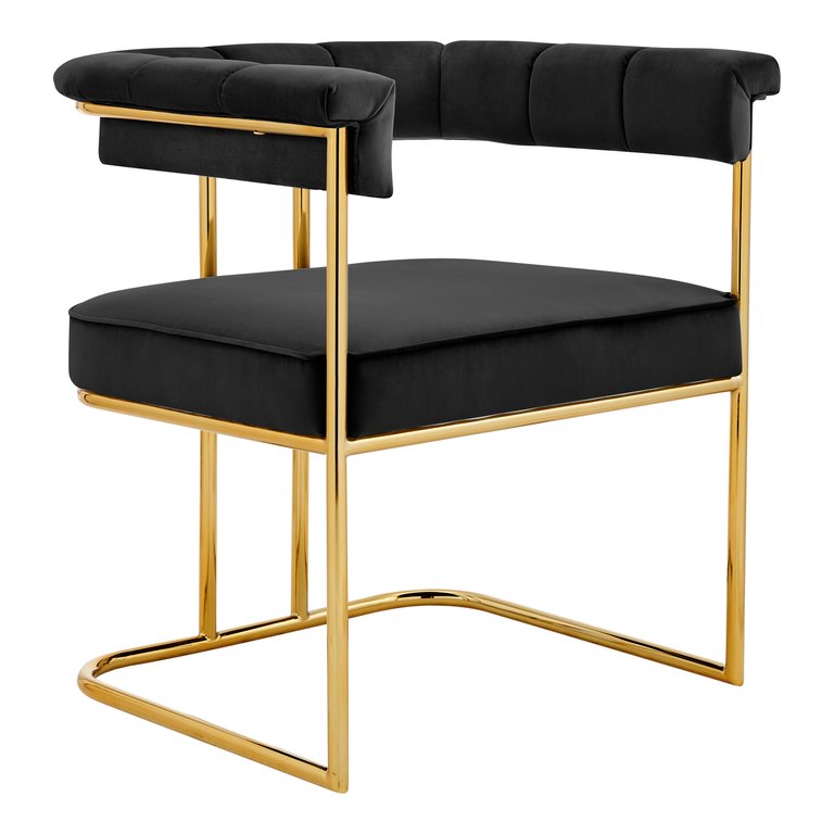 Winfield Dining Side Chair Velvet Upholstery Shelter Arms Gold Plated Solid Metal U Shaped Base - 1 Piece