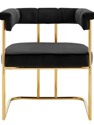 Winfield Dining Side Chair Velvet Upholstery Shelter Arms Gold Plated Solid Metal U Shaped Base - 1 Piece - Black