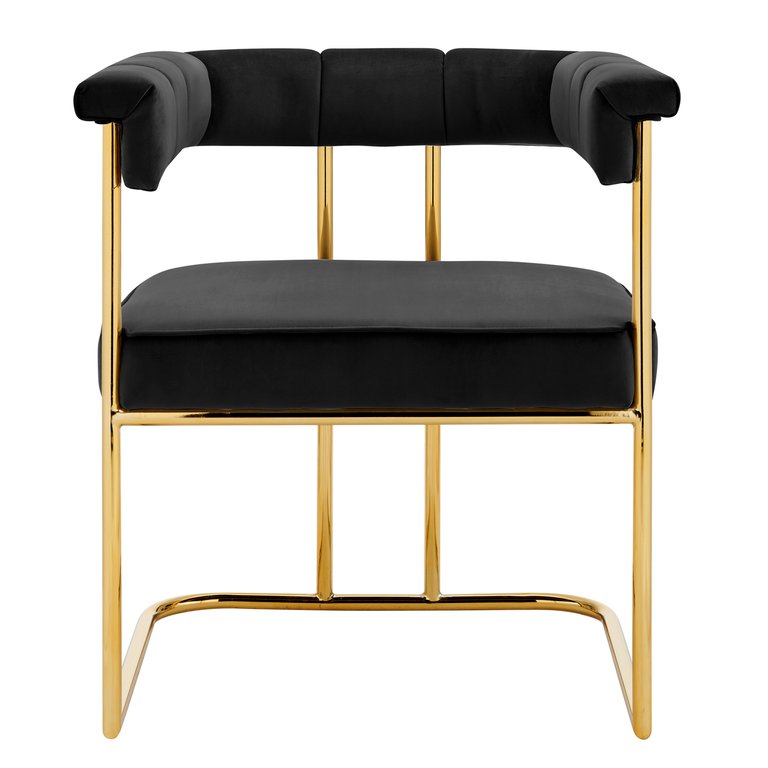 Winfield Dining Side Chair Velvet Upholstery Shelter Arms Gold Plated Solid Metal U Shaped Base - 1 Piece - Black