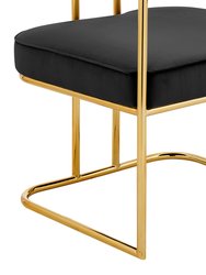 Winfield Dining Side Chair Velvet Upholstery Shelter Arms Gold Plated Solid Metal U Shaped Base - 1 Piece
