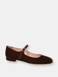 Colette Mary Jane in Toast Brown Velvet Low Heels