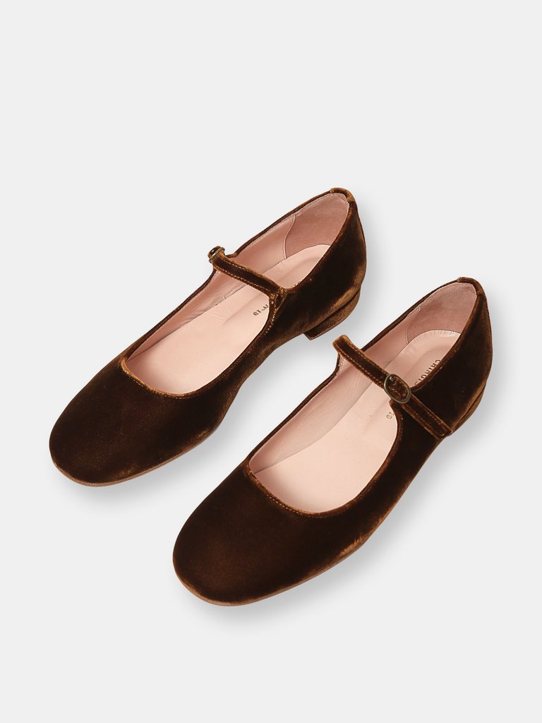 Colette Mary Jane in Toast Brown Velvet Low Heels - Toast Brown