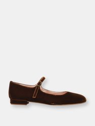 Colette Mary Jane in Toast Brown Velvet Low Heels