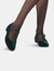 Colette Mary Jane in Verde Velvet Low Heels