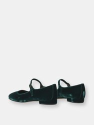 Colette Mary Jane in Verde Velvet Low Heels