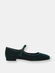 Colette Mary Jane in Verde Velvet Low Heels