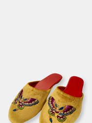 Embroidered butterfly in gold velvet mules slippers