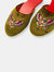 Embroidered Butterfly in Olive Velvet Mules Slippers