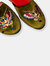 Embroidered Butterfly in Olive Velvet Mules Slippers