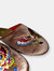 Embroidered Butterfly in Taupe Velvet Mules Slippers