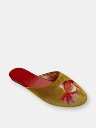 Embroidered Goldfish in Gold Velvet Mules Slippers