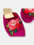 Embroidered Peony in Fuchsia Velvet Mules Slippers